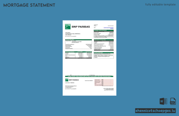 BNP Paribas Private Bank Monaco Hypothekenabrechnung – Beispiel-Word- und PDF-Datei (Vorschau)